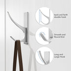 Self-Adhesive Coat Hooks for Hanging - Heavy Duty Stainless Double Wall Hook for Towel, Backpack, Hat, Sturdy Metal Hanger for Bathroom, Bedroom, Door, Wall Mounted, 10-Pack, Silver