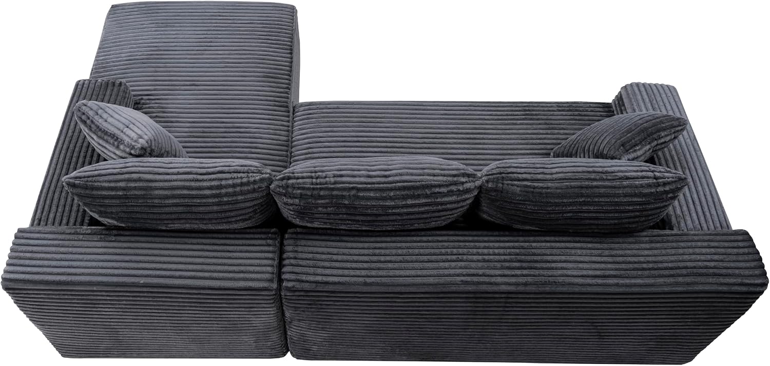 Grey Oversized Sectional Boneless Couch for Living Room. Right Face Chaise | L shaped modular sofa, Cloud soft cushion with foam, Breathable pet-friendly, Side storage pocket, No assembly required.