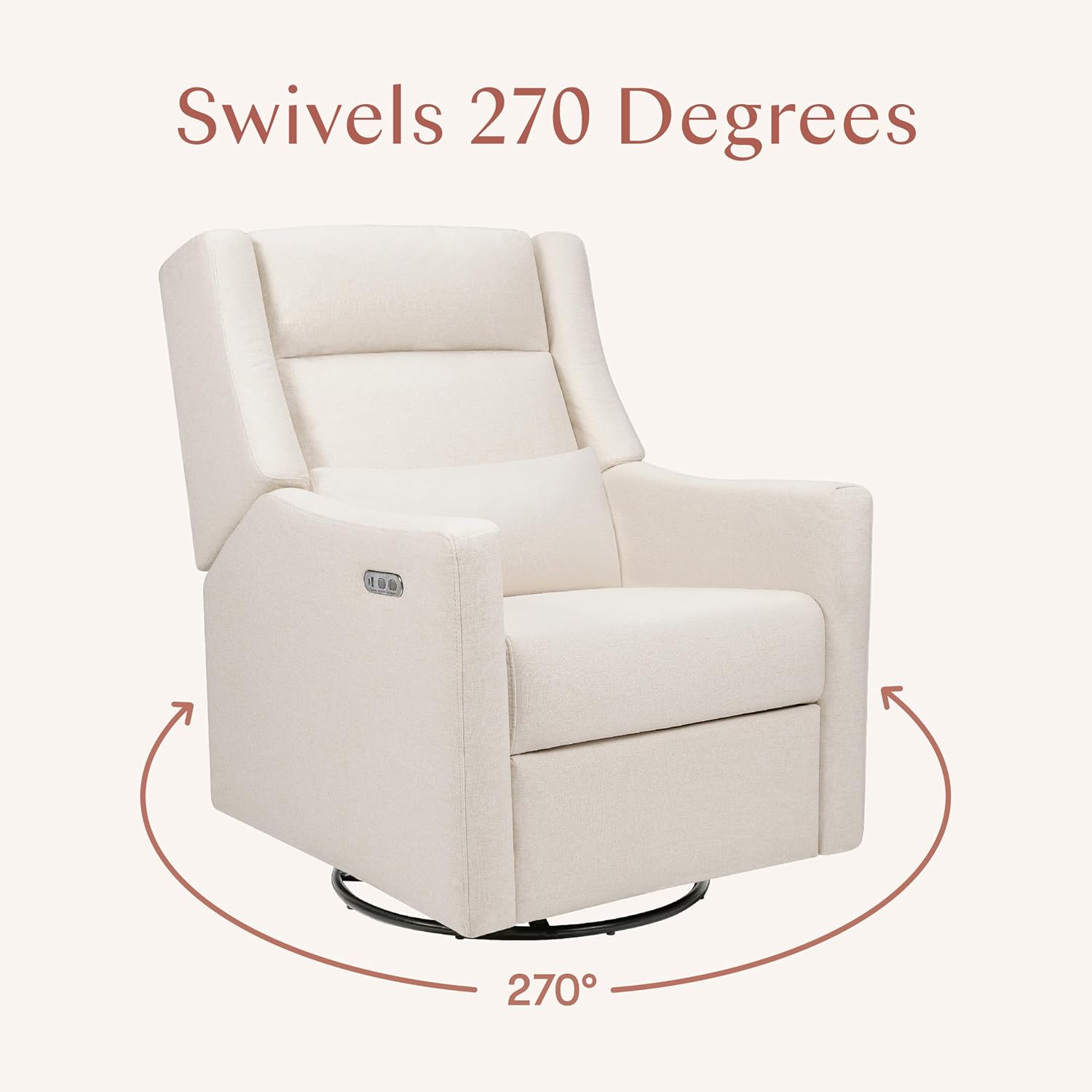 Babyletto Kiwi Plus Electric Recliner Glider in Performance Cream Eco-Weave | GREENGUARD Gold & CertiPUR-US Certified - Power Recliner Rocking Nursery Chair w/ USB Ports - 270° Swivel
