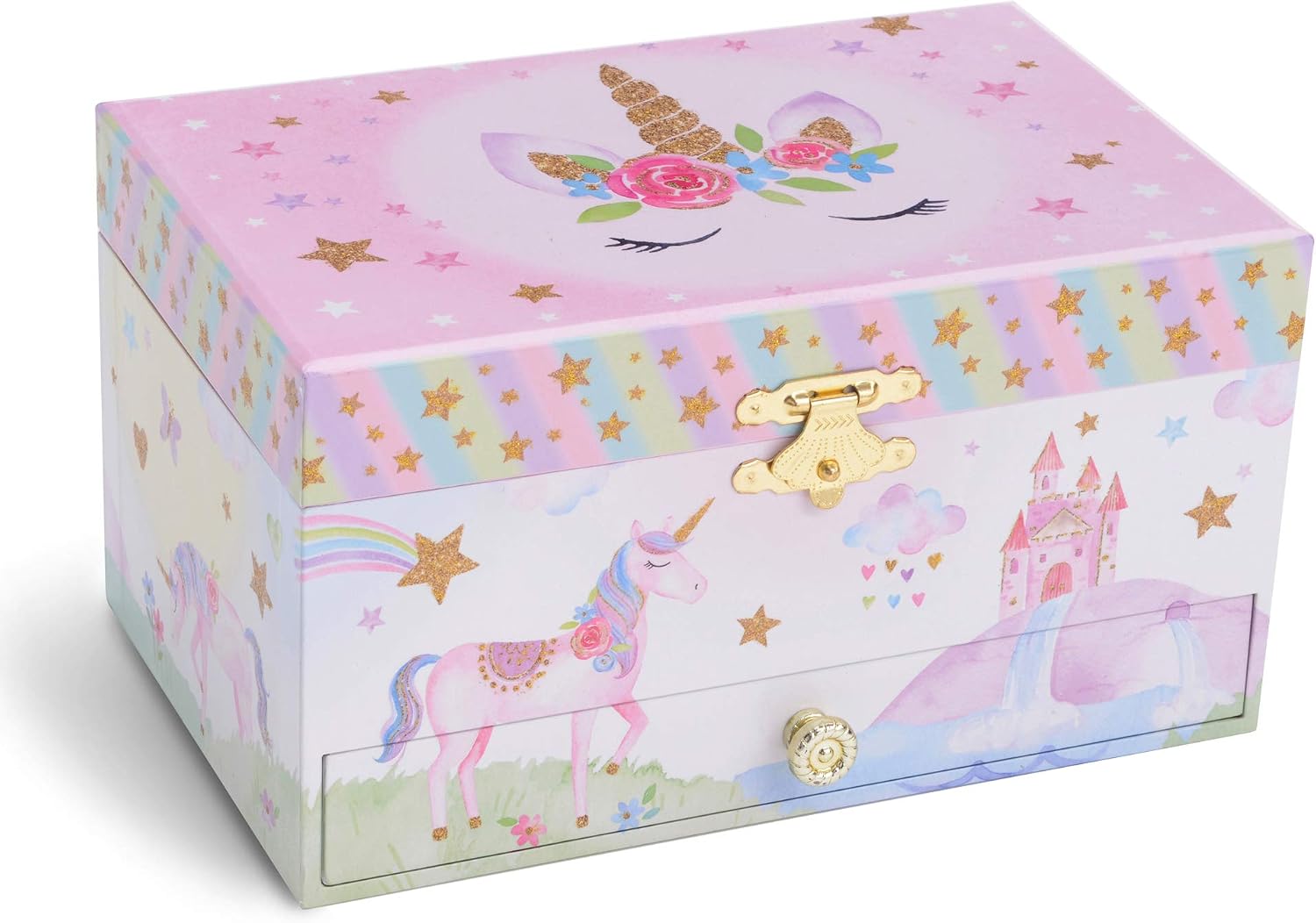 Jewelkeeper Jewelry Box for Girls with Drawer - Spinning Unicorn Doll to The Beautiful Dreamer Tune Music Box - Little Girls' Jewelry Set Includes Unicorn Bracelet and Necklace - 5Dx7Wx4H Inches
