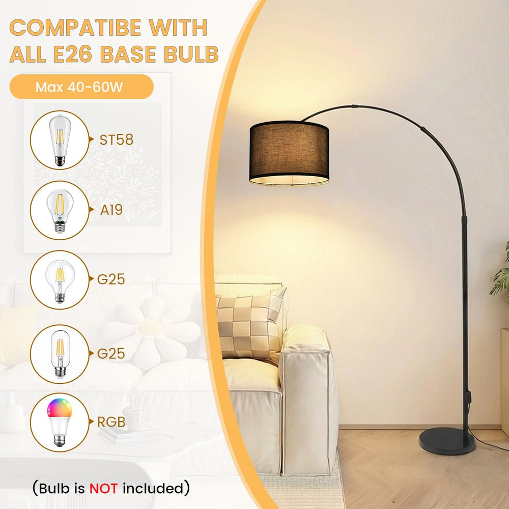 Black Arc Floor Lamp, Modern Standing Lamp with Marble Base