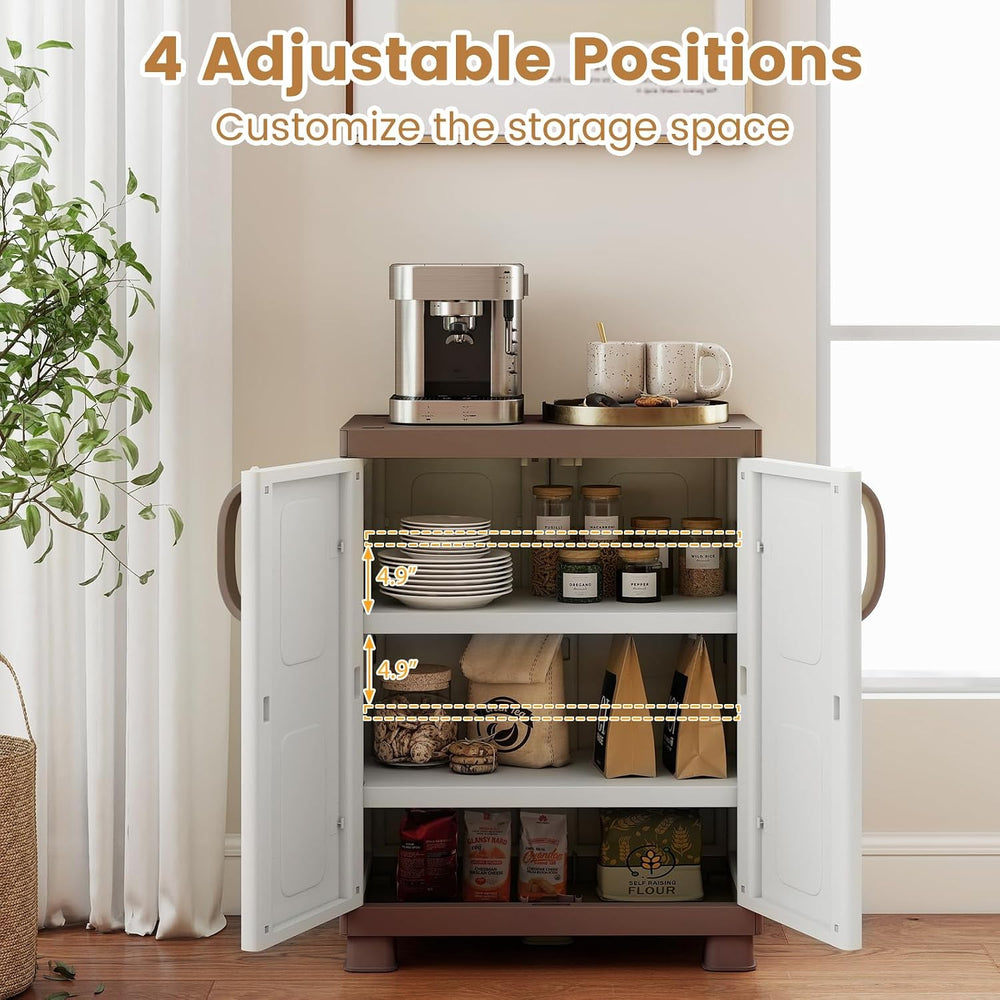 GIANTEX Storage Cabinet with 2 Doors and Adjustable Shelves, Modern Plastic B...