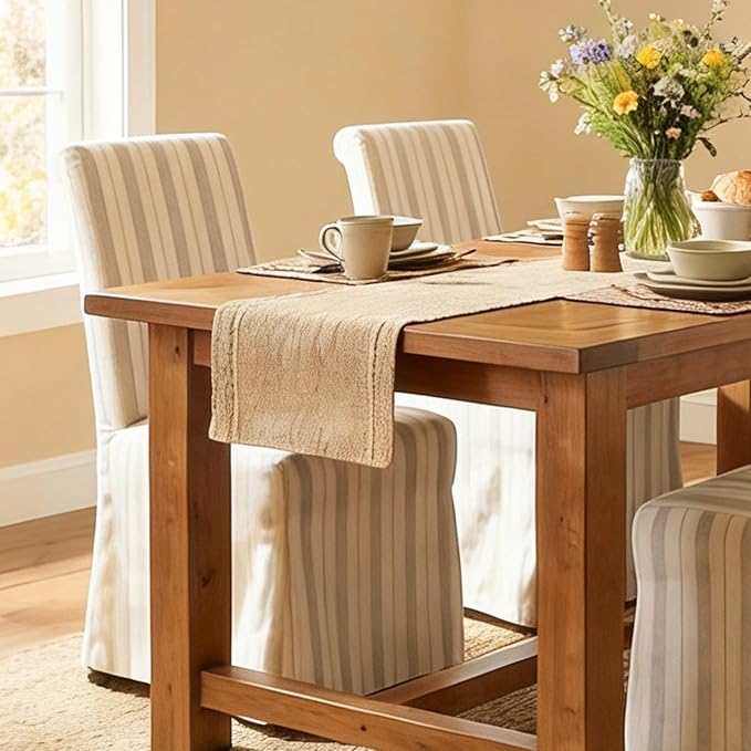 Upholstered Parsons Dining Chairs Set of 6 Slipcoverd Linen Fabric Kitchen Chairs with Removable Skirt, High Back Side Chairs with Solid Wood Legs for Dining/Living Room, Banquet, Khaki