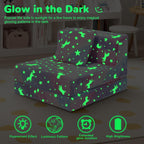 MeMoreCool Glow Rainbow Unicorn Tri-fold Sofa Bed for Kids, Foldable Futon Mattress, Chair, and Floor Couch for Playroom