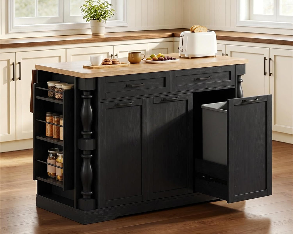 Kitchen Island, 47.6" Kitchen Island with Drop Leaf & Spice Rack, | ...
