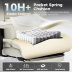 COMHOMA Big and Tall Office Chair 400lbs High Back Leather Executive Chair with Ergonomic Lumbar Support & Pocket Spring Cushion for Lower Back Pain Relief, Computer Gaming Chair with Foot Rest, Beige