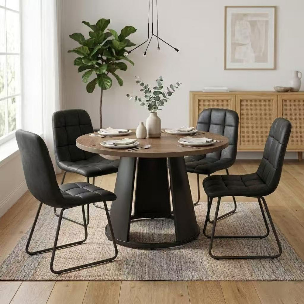 HIPIHOM 47.2” Round Dining Table Set for 4 Modern Wood Table with 4 Upholster...