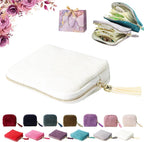 Travel Jewelry Case, Portable Jewelry Storage Bag, Compact Foldable Five Compartments Organizer Pouch with Zipper & Tassel for Earring Necklace Ring Bracelet (White)