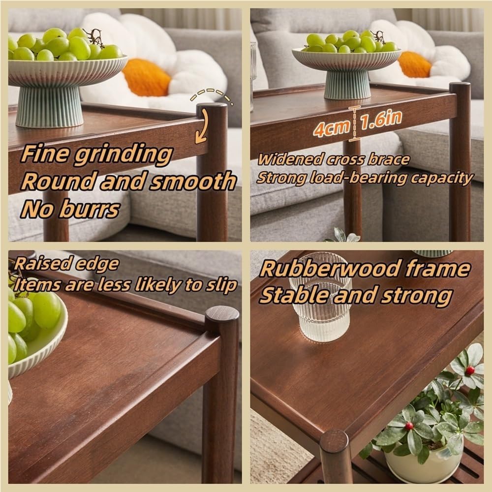 Rolling Wooden End Table with Wheels, Multifunctional 2 Tier Storage Nightsta...