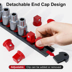 FIVEPEARS 6PCS 360° Socket Organizer Twist Lock,3/8 1/4 1/2 Socket Storage Rails, Premium Quality Socket Holders for Tool Box ，Tool Carts，Contains up to 80 Clips (Blue & Red)