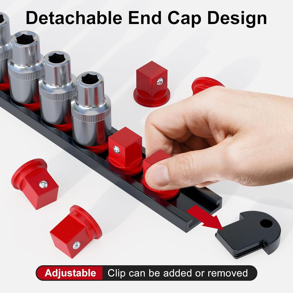 FivePears 3PCS 360° Socket Organizer Twist Lock,3/8 1/4 1/2 Socket Storage Rails, Premium Quality Socket Holders for Tool Box ，Tool Carts，Contains up to 40 Clips (Blue, Red and Black)