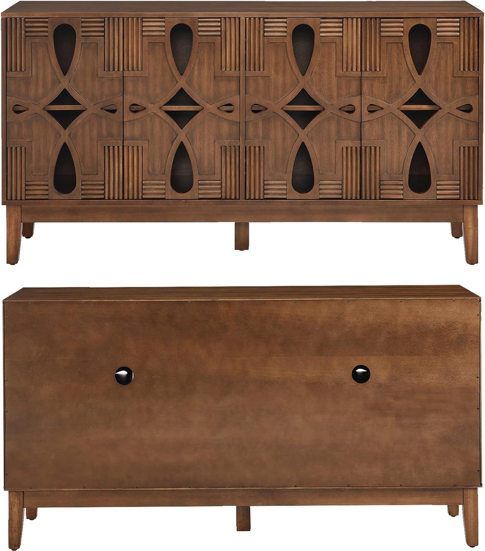 LKTART 60" Mid Century Modern Sideboard Buffet with Hollow Carved Doors ...