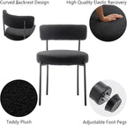 Black Boucle Dining Chairs Set of 6, Upholstered Dining Room Chairs with Black Metal Legs, Round Modern Dining Chair for Dining Room, Kitchen