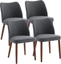 GarveeHome Linen Dining Chairs Set of 4 Upholstered Fabric Dining Chair with Wood Legs, Wing Backrest, Wooden Kitchen Chairs with Thick Cushions, Leveling Feet for Dining Room, Living Room, Dark Grey