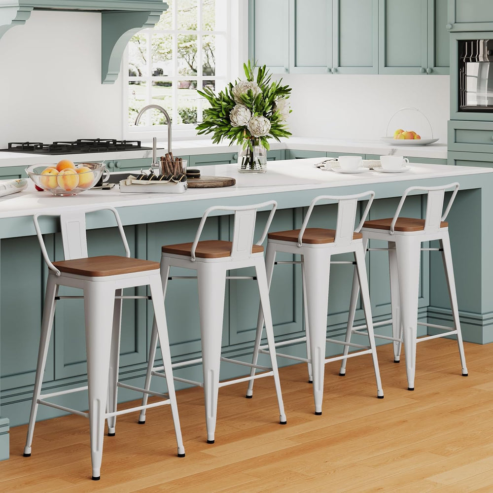 HAOBO Home 30" Bar Stools Set of 2 Bar Height Metal Barstools with Wood ...