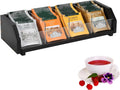 Tea Bag Holder Organizer Box with 4 Compartments, Pine Wood and Acrylic, 13.5 x 4.9 x 3.1 inches for Drawer, Cabinet, Countertop, Tea Tray (Black)