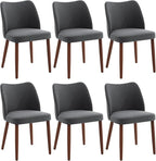 Dining Chair Set of 6, Linen Upholstered Dining Chair with Wood Legs, Wing Backrest, Wooden Kitchen Chair, Kitchen Chairs with Thick Cushions for Dining Room, Living Room, Dark Grey