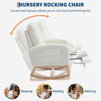 Modern Nursery Rocking Chair, Comfortable Rocker Recliner with Side Pocket, Footrest, Mid Century Upholstered Rocker Glider for Living Room, Bedroom, Nursing Room, High Back & Wood Legs, Teddy Beige