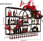 Large Wall Mount Wine Rack, Metal 4 Tier Large Capacity Hanging Bar Rack with Wine Glass Holder, Oval Wine Bottle Storage Display Rack for Kitchen, Living Room, Home (H, 71in)