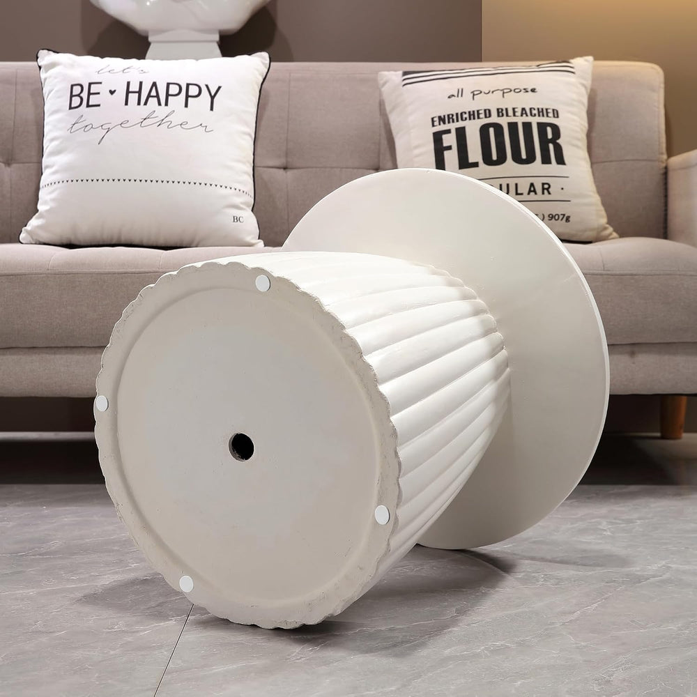 Henf 19.69" Round End Table for Indoor Outdoor, Fluted Pedestal Base, Ma...