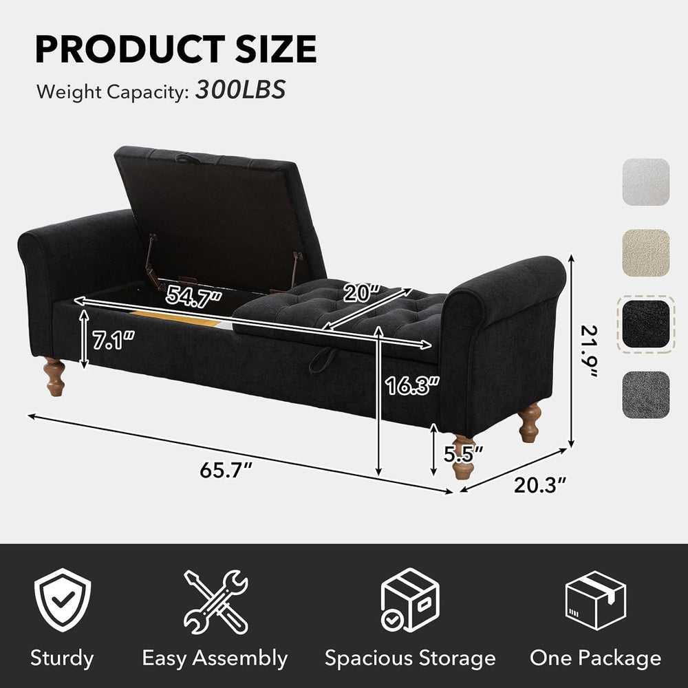 65" Oversize Storage Ottoman Bench, Fleece Upholstered End of Bed Benche...