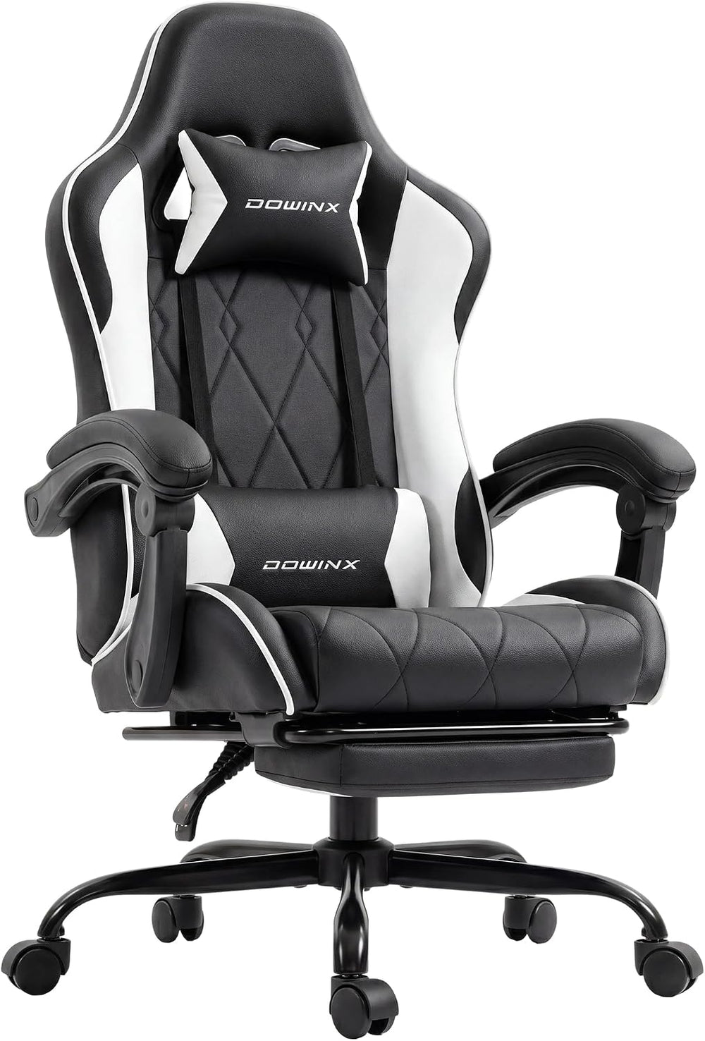 Dowinx Gaming Chair with Footrest, Ergonomic Office Chair, Black White | PU l...