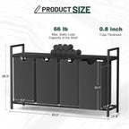 Laundry Hamper, Laundry Sorter with 4 Pull-Out Removable Oxford Fabric Bags Cloth Laundry Basket 4 x 10 Gallons (Grey and Charcoal Black)