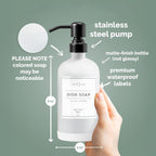 Vine Creations White Glass Soap Dispenser, 2 Pack Kitchen Soap Dispenser Set with Stainless Steel Pump, 16 oz Dish Soap and Hand Soap Dispensers for Bathroom with Waterproof Labels