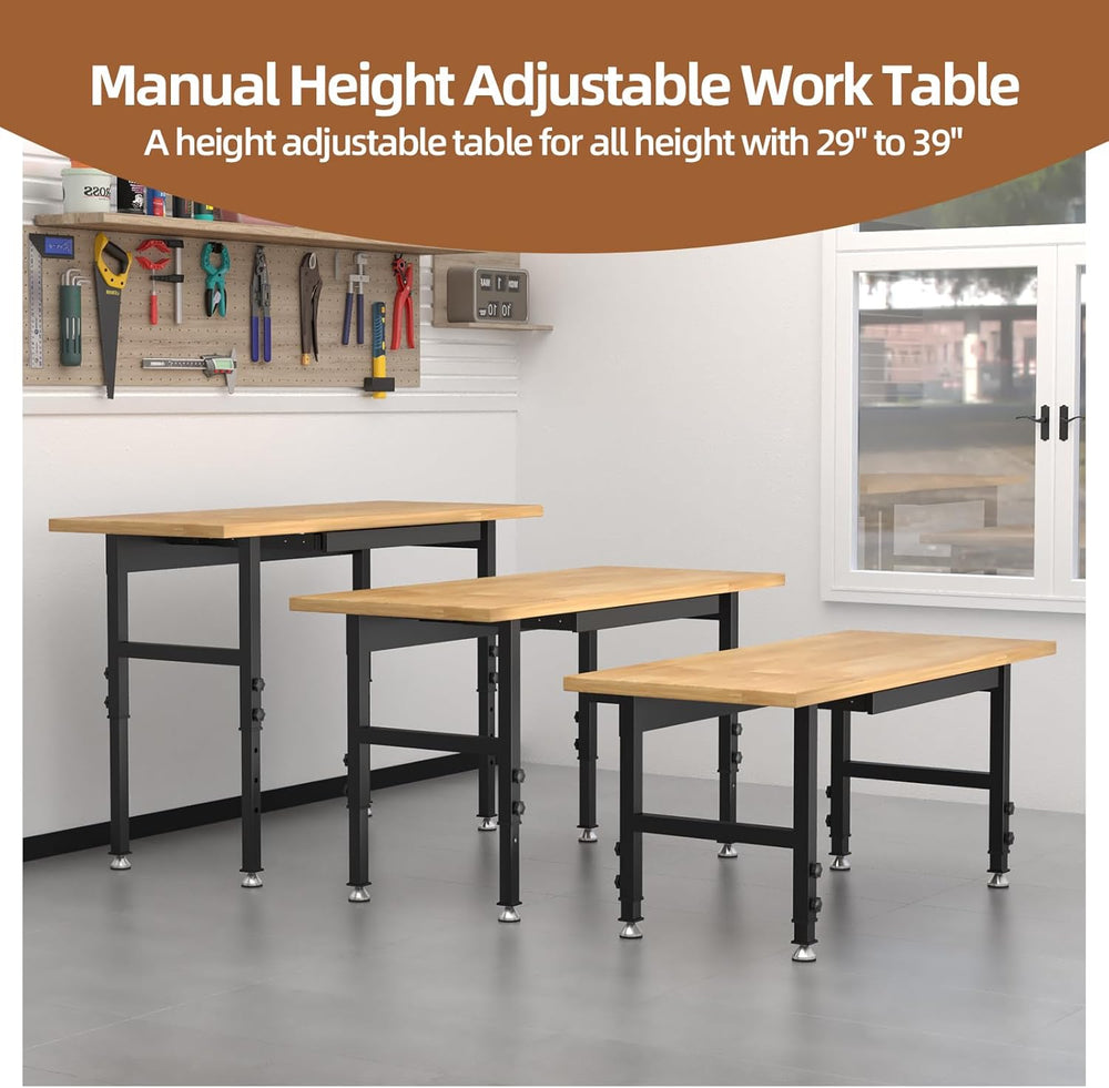 48' Adjustable Workbench, Solid Wood Work Bench Table , Rolling Workbench...