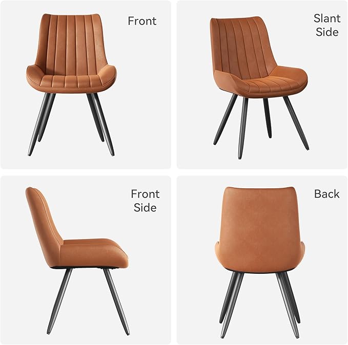 Mid Century Modern Dining Chairs Set of 6, Soft Cushion Upholstered Fabric Kitchen Chairs, Brown
