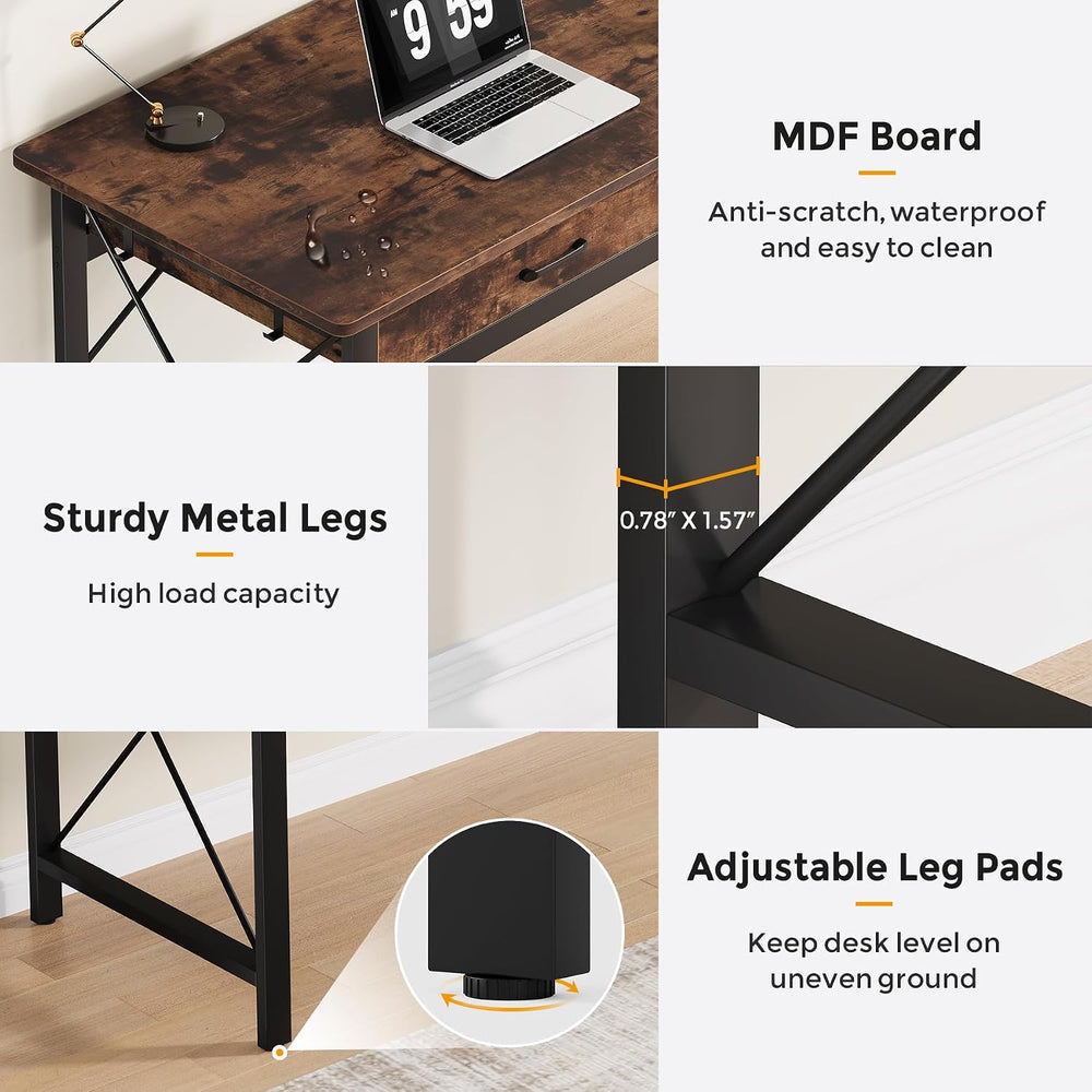 78.7 inch Extra Long Computer Desk with 3 Drawers, Brown/Black