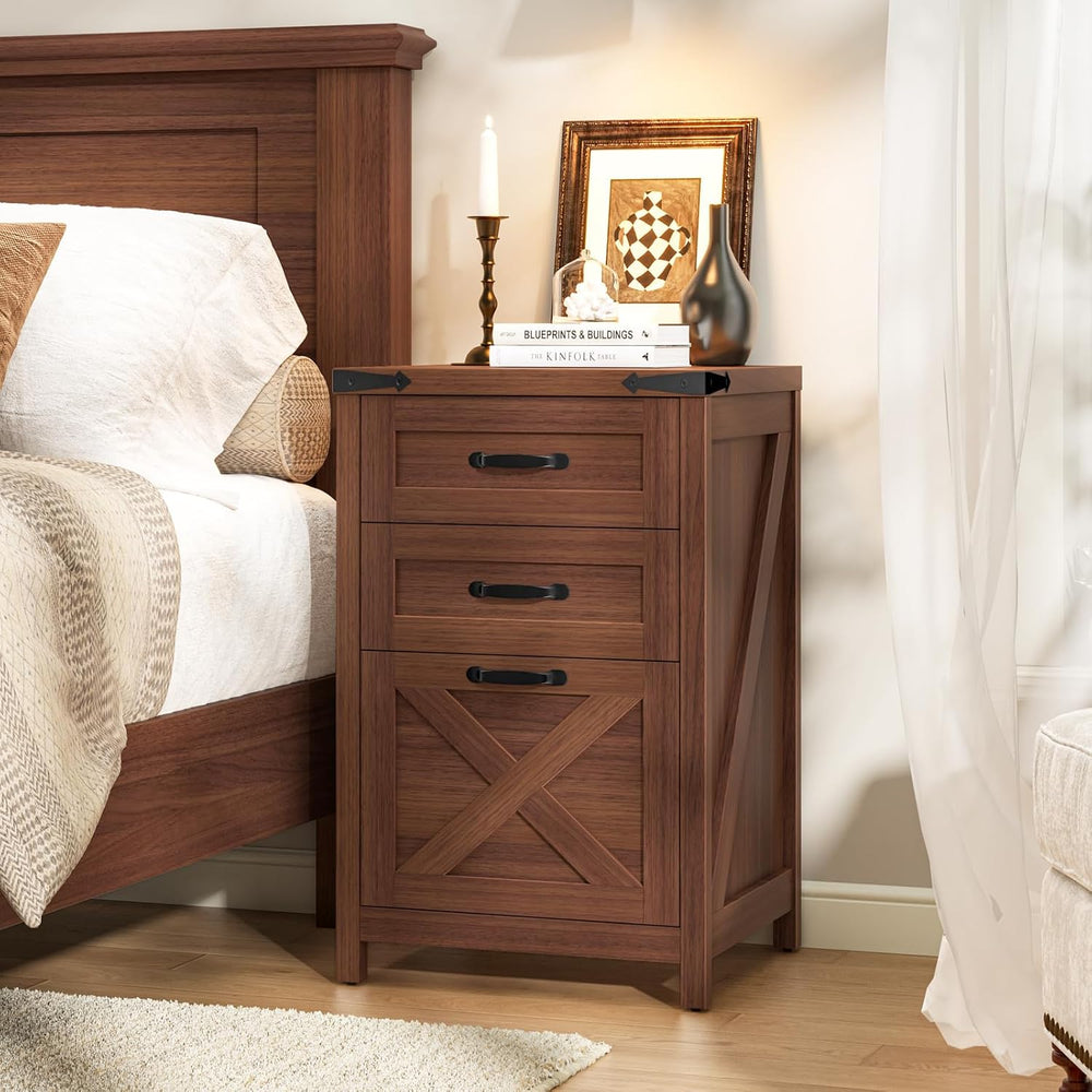 Halitaa Small Farmhouse File Cabinet with 3 Drawers for Home Office, Walnut |...