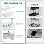 Under Sink Organizer, Extra-Wide Upgrade, 2 Pack 2 Tier Metal Slide Out Cabinet Organizer, Height Adjustable Organization and Storage Series, Bathroom/Cabinet/Kitchen organization, White