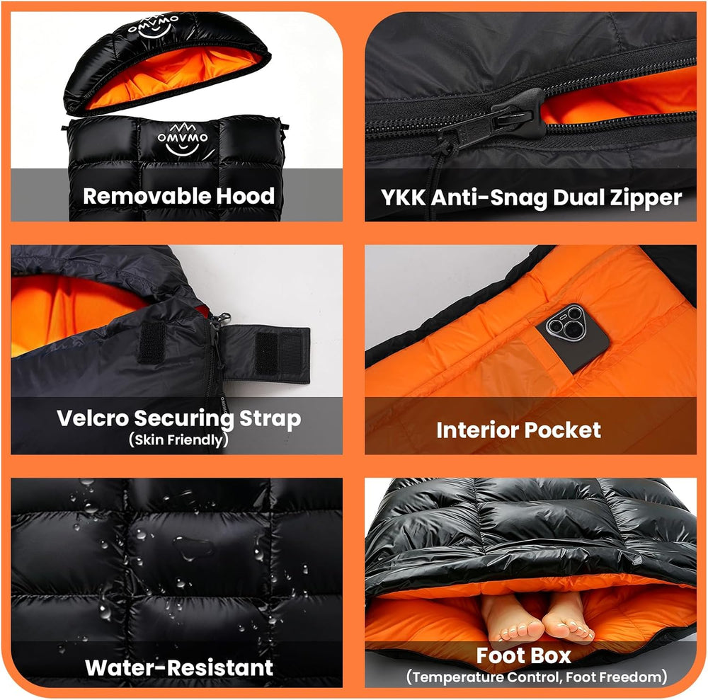 Rectangular Down Sleeping Bag for Adults Camping Backpacking