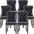 Leather Dining Chairs Set of 6, Upholstered Dining Room Chairs with Nailhead Trim, Sillas de Comedor Modernas 6, Wooden Kitchen Chairs for Dining Room, Living Room, Kitchen, Bedroom, Black