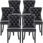 Leather Dining Chairs Set of 6, Upholstered Dining Room Chairs with Nailhead Trim, Sillas de Comedor Modernas 6, Wooden Kitchen Chairs for Dining Room, Living Room, Kitchen, Bedroom, Black
