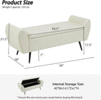 56" Faux Leather Storage Bench for Bedroom King Size Bed, Beige | Long Ottoman, Modern End of Bed Bench, with Arm, Upholstered, For Bedroom/Living Room/Window/Entryway