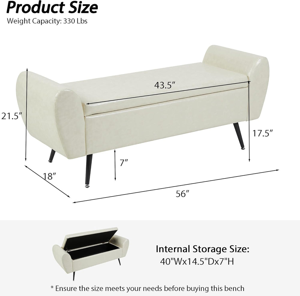 Faux Leather Storage Bench for Bedroom, Extra Long Bench for King Size Bed, M...