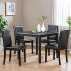 Dining Table Set for 4, 5-Piece Dining Room Table Set with Square Crystal Decoration Table & 4 Upholstered Backrest Chairs, Counter Height Kitchen Sets with Faux Wood Grain Design, Black