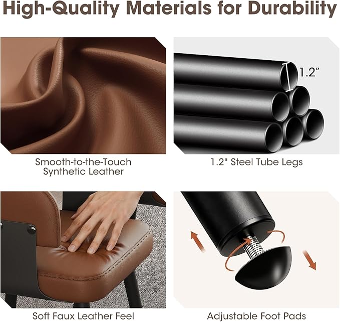 Modern Dining Chairs Set of 6, Upholstered Faux Leather Kitchen Side Chairs with Curved Open Back, Easy Assembly for Dining Room, Restaurant, Cafe, Brown