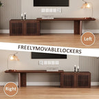 XEW Extendable TV Stand with Storage and Shelves, Wood Entertainment Center for 55+ Inch TV, Modern TV Console, Minimalist Media Console for Living Room, Bedroom-Walnut (Extendable: 63"-86.6")