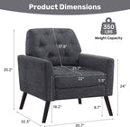 Accent Chair for Living Room, Mid Century Modern Reading Chair, Upholstered Armchair with Tufted Back & Wood Legs, Single Sofa Side Chair for Bedroom Small Room Office Apartment, Dark Grey
