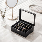Bracelet Organizer Box,Bangle Watch Jewelry Storage Case with Glass Lid,Watch Display Tray for Girls (Black)