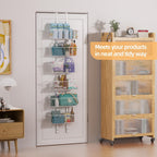 6 Tier Over the Door Pantry Organizer, Foldable Metal Over the Door Hanging Spice Rack with 6 Baskets, Adjustable Hanging Storage Rack for Kitchen, Bedroom, Laundry Room, Bathroom Essentials, White