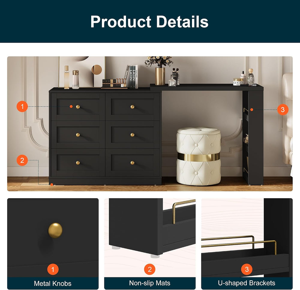 RoyalCraft Vanity Desk and Dresser Combo, 67" Extendable Big Makeup Vain...