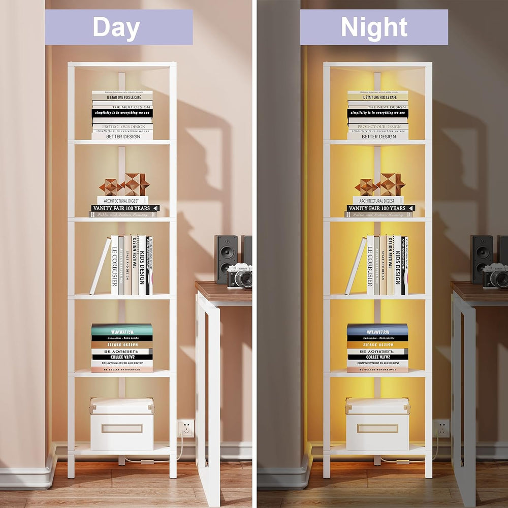 TUTOTAK 6-Tier Corner Bookshelf with LED Light, Corner Shelf