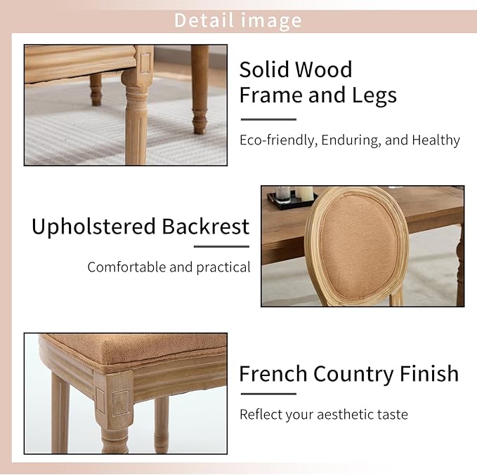 French Country Dining Chairs Set of 8, Caramel Kitchen & Dining Room Chairs Set of 8, Linen Upholstered Dining Chairs, Wood Legs, Sillas De Comedor (Fabric, Amber, 8Pcs)