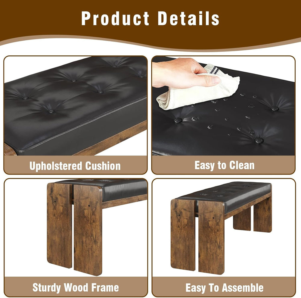 Upholstered Dining Room Bench, Ottoman Bench with PU Leather Padded Seat, Bed...