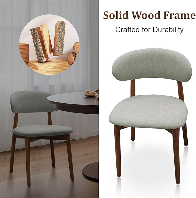 Farmhouse Dining Chairs Set of 6, Mid Century Modern Wooden Dining Room Chairs, Farmhouse Fabric Upholstered Kitchen Dinner Chairs for Living Room Restaurant Cafe, Walnut/Laurel Green