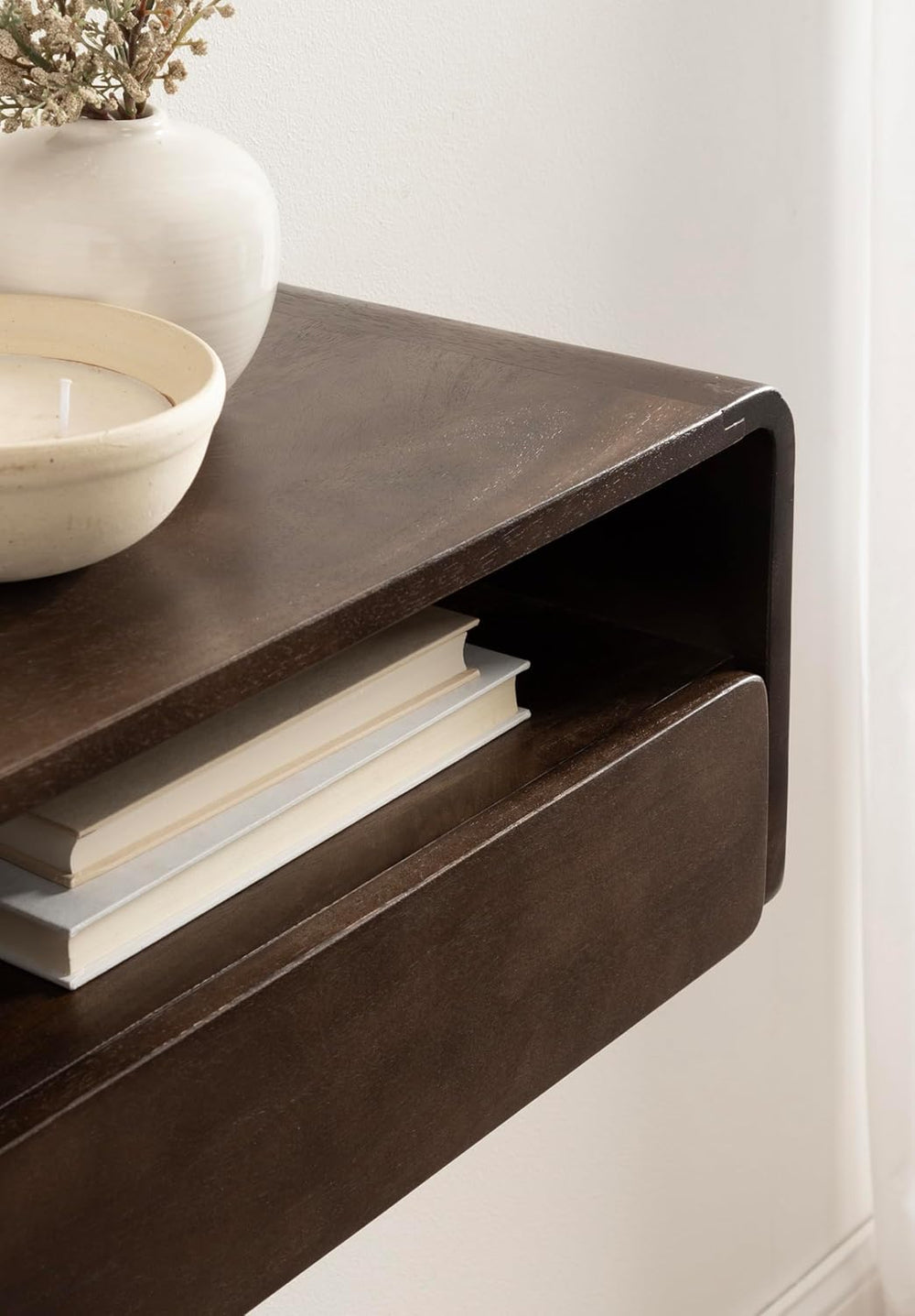 Kate and Laurel Kato Modern Mango Wood Floating Side Table with Drawer, 18 x ...